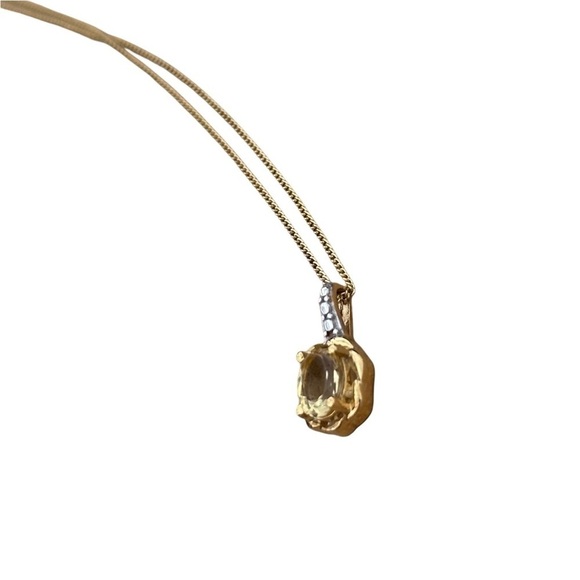 Vintage Yellow Quartz Gemstone Pendant Necklace Vermeil Gold 925 SterlingSilver - Picture 10 of 17